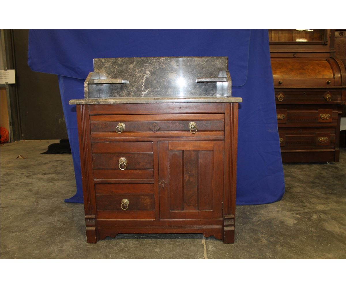 Antique Mahogany Marble Top Dry Sink Cupboard