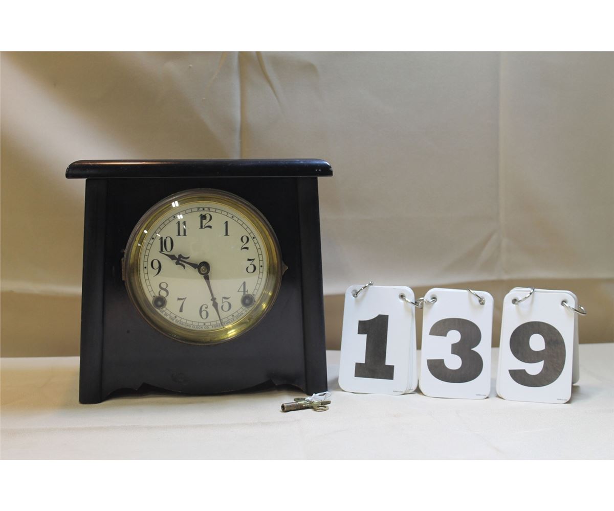 Session Clock Sticker Sessions Clock Co. Forestville Conn. Key Wind 8 Day Mantel Clock w ...