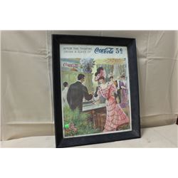 Vintage Coca-Cola Framed Under Glass Print - After the Theatre Drink a Glass  of Coca-Cola 5 Cents