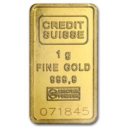 1 gram Pure Gold Bar .9999 Fine Credit Suisse Statue of Liberty (In Assay)