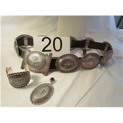 Navajo Concho Belt, Pendant, and Bracelet