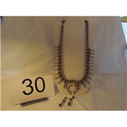 Navajo Squash Blossom Necklace and Earrings