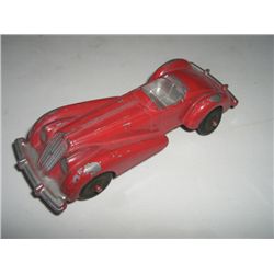 VINTAGE 1948 RED ROADSTER DIECAST TOY CAR STAMPED *MANOIL NO. 708-MADE IN USA* !! TOY CAR CAME OUT O