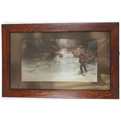 Early 1900's Fly Fisherman on River Oil on Board Signed