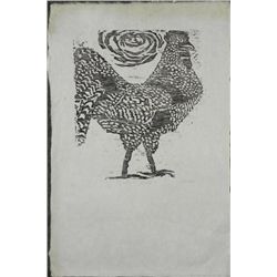 Betty Heredia Original Woodcut Print- Roosters World
