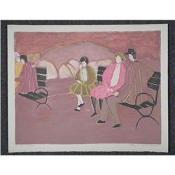 Harold Baumbach Signed Proof Print Park Bench w/People