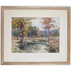 Melbourne Hardwick Watercolor Painting of Trees & River