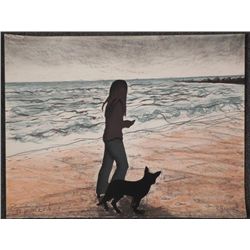 N. Gruen Signed Printers Proof Girl & Dog On Beach