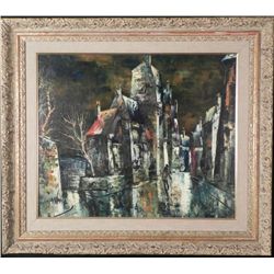 Original Modernist Painting Street Scene -Framed