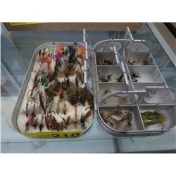 Container of fishing flies, many hand tied