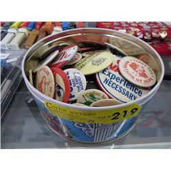 Tin of collector pin back buttons