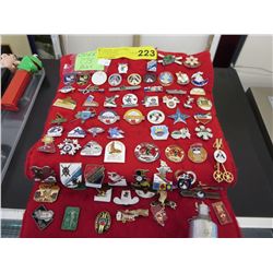 Collector pins on a felt banners