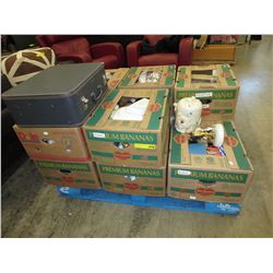 Skid of assorted glass, china and household goods