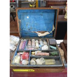 Vintage wood box & contents