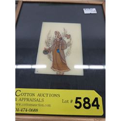 Vintage painting on ivory, framed