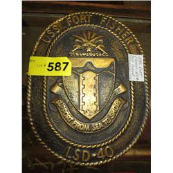 Brass USS Fort Fisher ship plaque