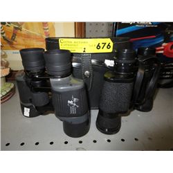 2 Pairs of binoculars with one leather case