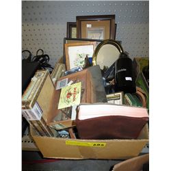 Box of picture frames, cigar boxes, etc.