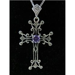 2" Amethyst & Marcasite custom made cross pendant