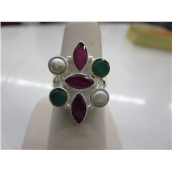Silver, Pearl, Ruby & Emerald custom made ring