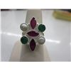Image 1 : Silver, Pearl, Ruby & Emerald custom made ring