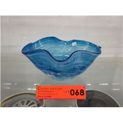 Hand blown blue art glass bowl