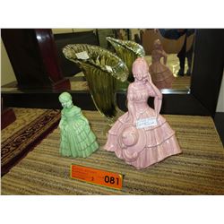 1930's Cased glass horn vase & pottery figures