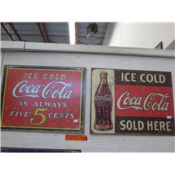 2 Tin Coca-Cola advertising signs - replica