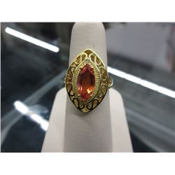 Marquis cut Vibrant Orange Quartz & Diamond ring