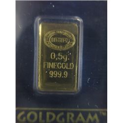 Gold Bar. -  0.5 grams of .9999 Gold