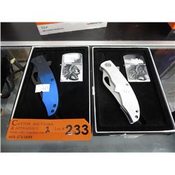 2 Folding knives with lighters in gift box