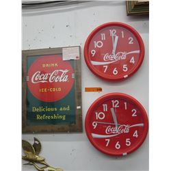 2 New Coca Cola clocks & advertising sign