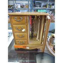 Wood jewelry box & contents