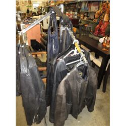 Metal clothing display rack & 4 leather garments