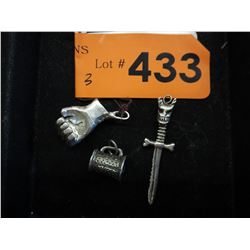 3 Unusual Sterling Silver charms/pendants