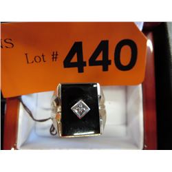 Men's 10KT Yellow Gold, Onyx & Diamond Ring