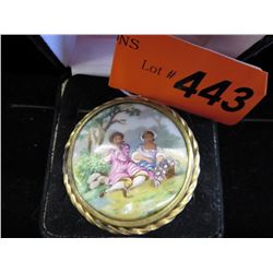 French Limoges brooch in gilded setting