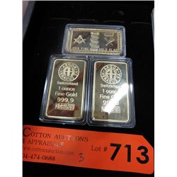 3 Gold plated art bars