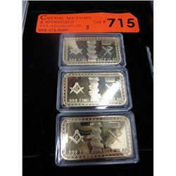 3 Gold plated art bars - Masonic Symbol motif