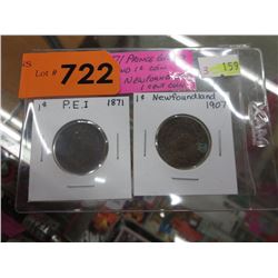1871 PEI penny & 1907 Newfoundland penny