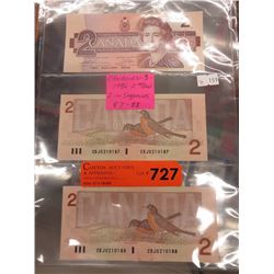 3 CDN $2 bills in (2 in sequence)