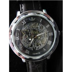 Men's Breitling style wind up skeleton watch