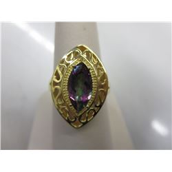 Mystic Topaz ring set w/ 2 Diamonds - Marquise cut