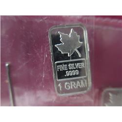 5 x .999 Silver Canada Maple Leaf 1 gram bars