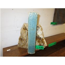 Pair of stone bookends & book