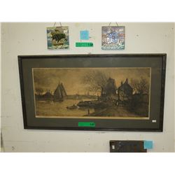 Signed Antique Dutch etching of Rotterdam