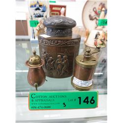 Antique Dutch tea caddy & salt & pepper
