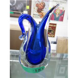 Vintage blue art glass vase