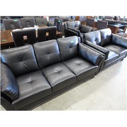 NEW 3 pc black leather living room suite