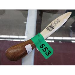 Scrimshaw letter opener with wood handle